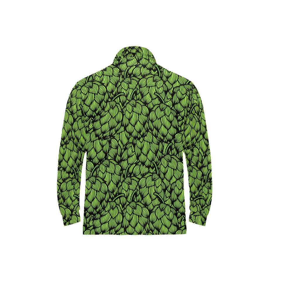 Green hop pattern Men's Long Sleeve Polo Shirt