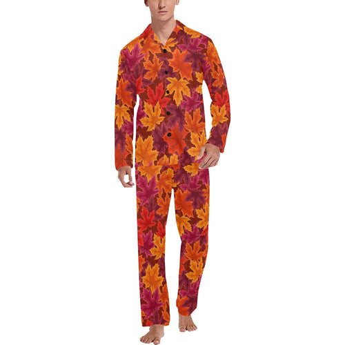 Autumn maple leaf pattern Men's Long Pajama Set