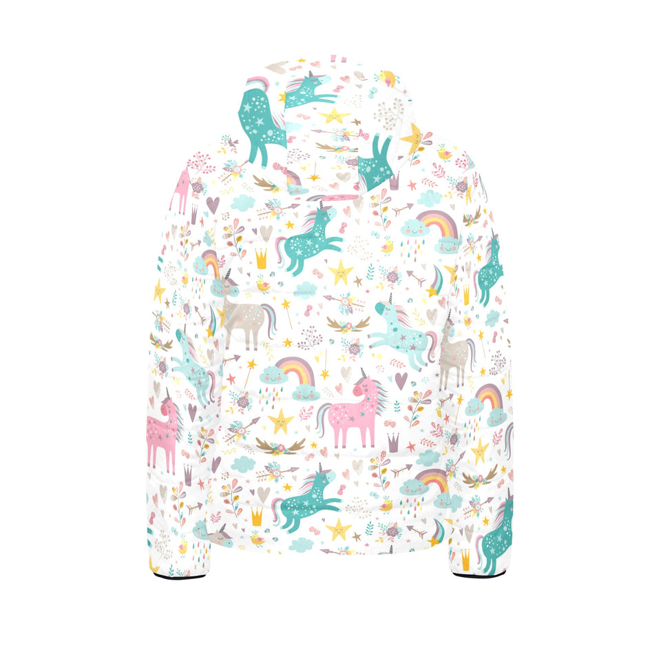 Colorful unicorn pattern Kids' Boys' Girls' Padded Hooded Jacket