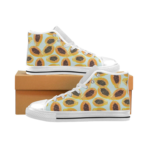 Watercolor papaya pattern Men's High Top Canvas Shoes White