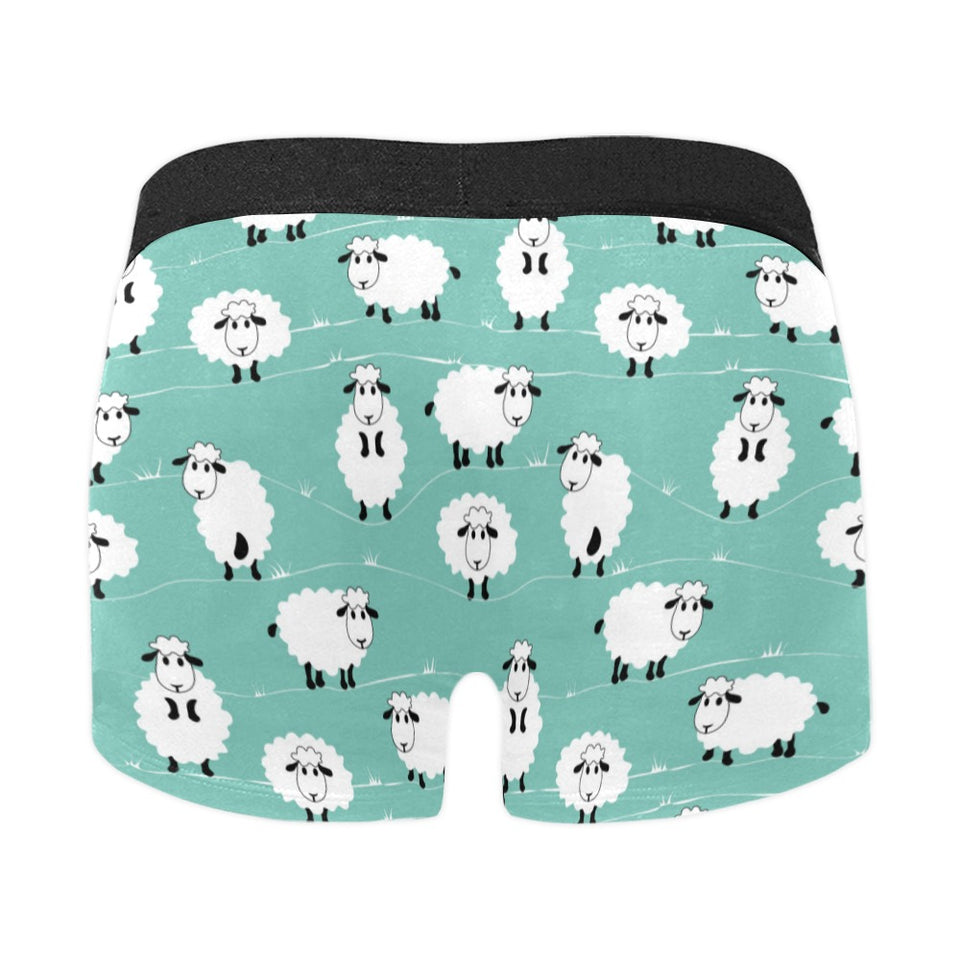 Cute sheep green background Men's All Over Print Boxer Briefs Men's Underwear