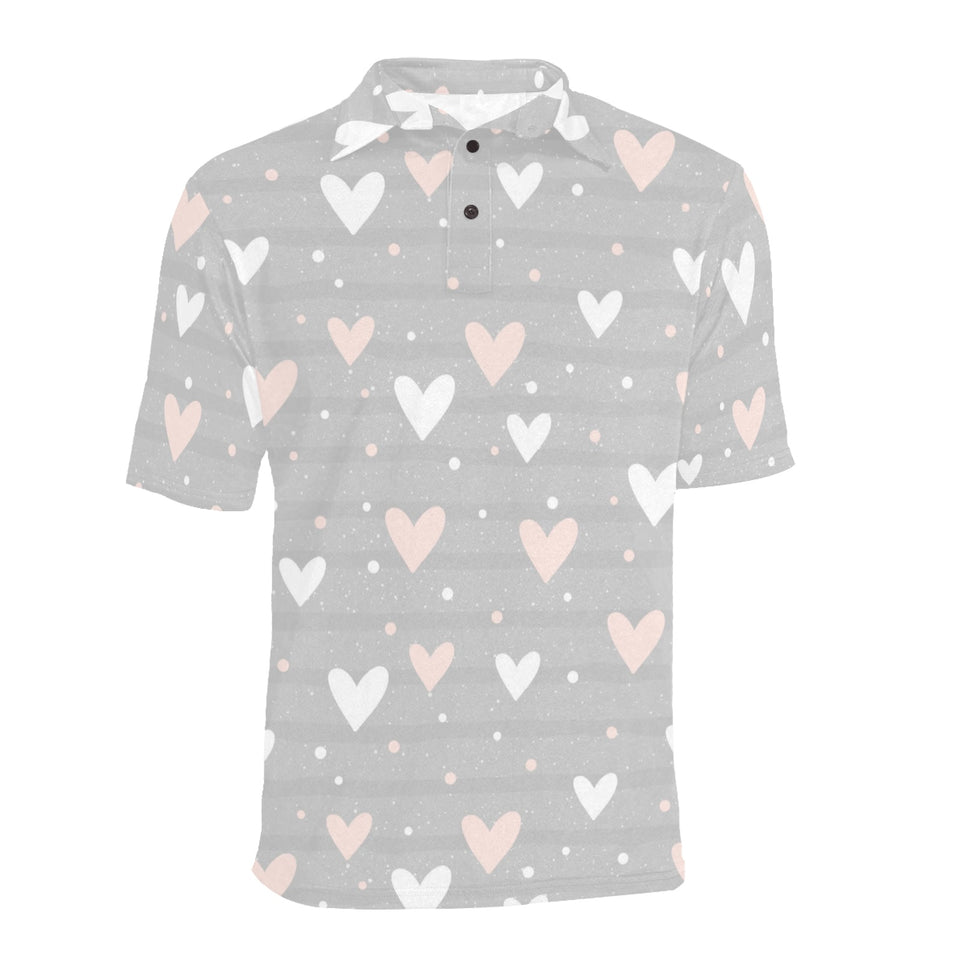 Heart pattern gray background Men's All Over Print Polo Shirt
