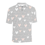 Heart pattern gray background Men's All Over Print Polo Shirt