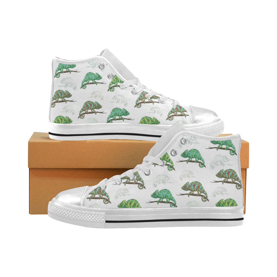 Chameleon lizard pattern Women's High Top Canvas Shoes White