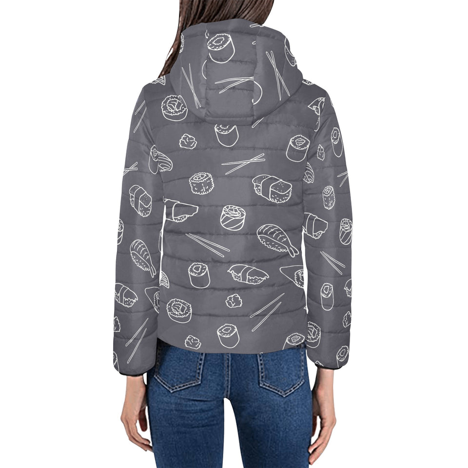 sushi pattern black background Women's Padded Hooded Jacket