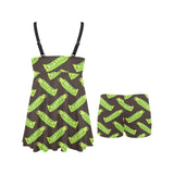 Green Peas Pattern Print Design 05 Chest Sexy Pleated Two Piece Swim Dress