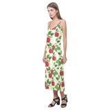 Red apples leaves pattern V-Neck Open Fork Long Dress
