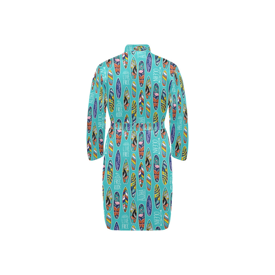 Surfboard Pattern Print Design 05 Men's Long Sleeve Belted Night Robe