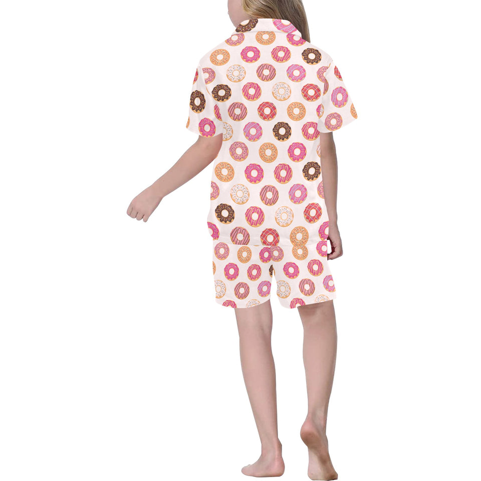 Colorful donut pattern Kids' Boys' Girls' V-Neck Short Pajama Set