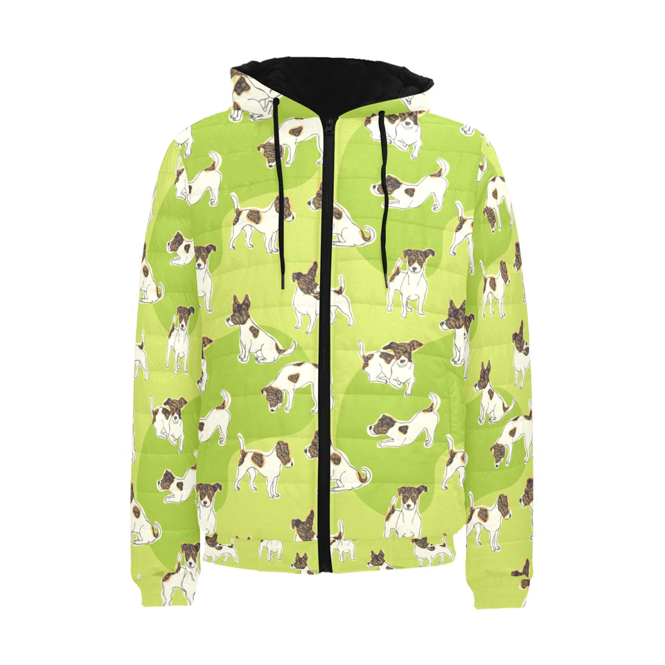 Jack Russel Pattern Print Design 01 Men's Padded Hooded Jacket