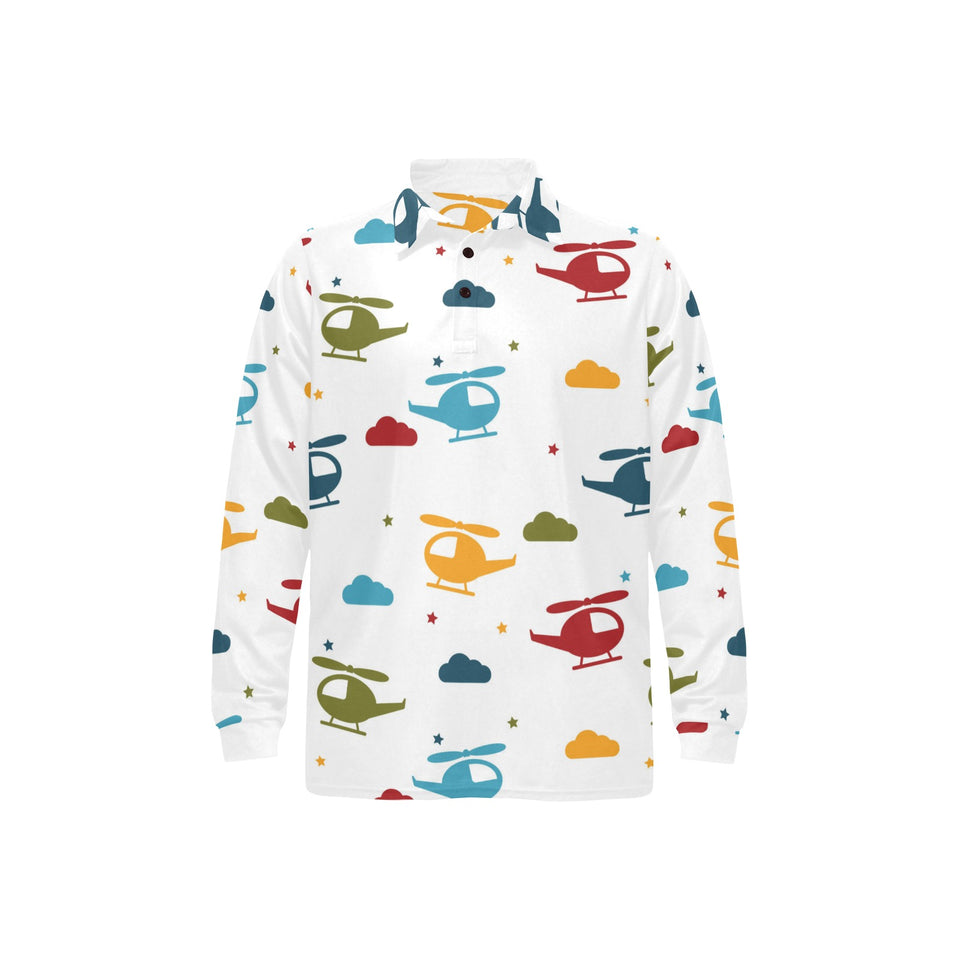 Colorful helicopter pattern Men's Long Sleeve Polo Shirt