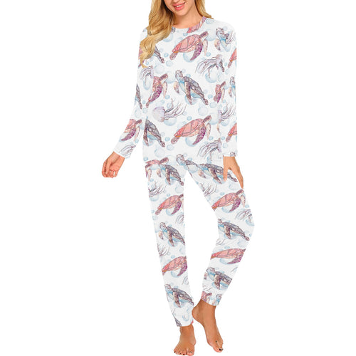 Watercolor sea turtle jellyfish pattern Women's All Over Print Pajama Set