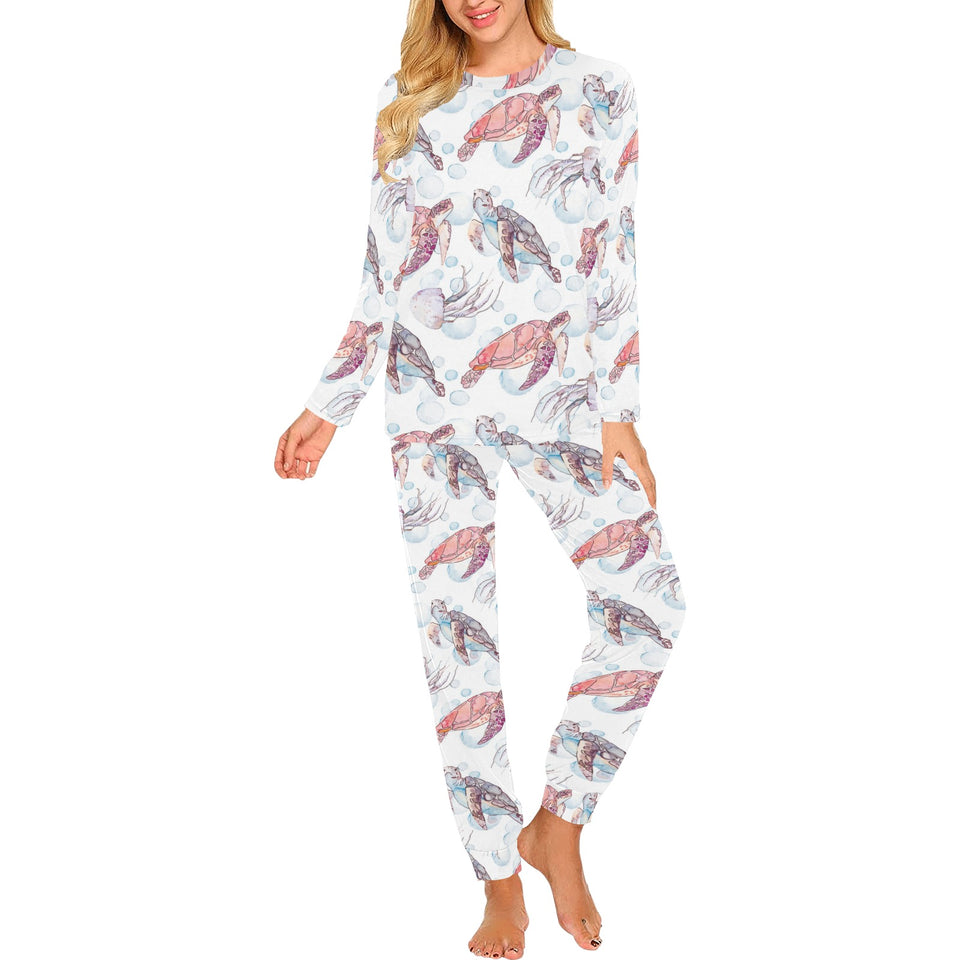 Watercolor sea turtle jellyfish pattern Women's All Over Print Pajama Set