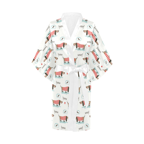 Cute dachshund bone pattern Women's Short Kimono Robe
