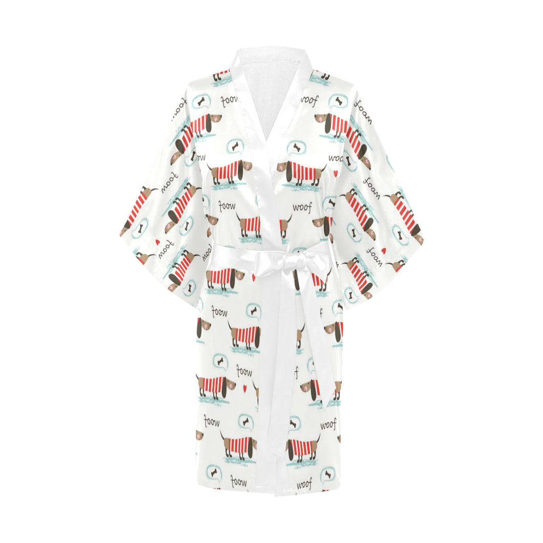 Cute dachshund bone pattern Women's Short Kimono Robe