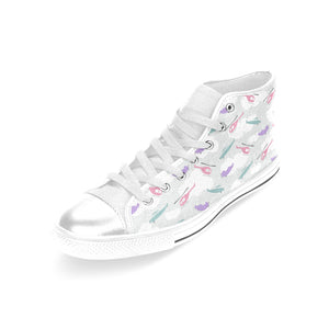 Helicopter plane pattern Women's High Top Canvas Shoes White