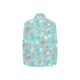 Cute koalas blue background pattern Women's Long Sleeve Polo Shirt