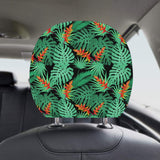 heliconia flower palm monstera leaves black backgr Car Headrest Cover