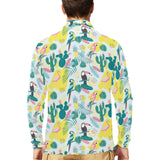 Cute parrot toucan flamingo cactus exotic leaves p Men's Long Sleeve Polo Shirt