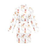 Chihuahua bone paw pattern Women's Long Sleeve Belted Night Robe
