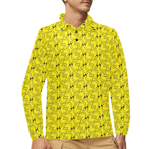 Duck Pattern Print Design 02 Men's Long Sleeve Polo Shirt