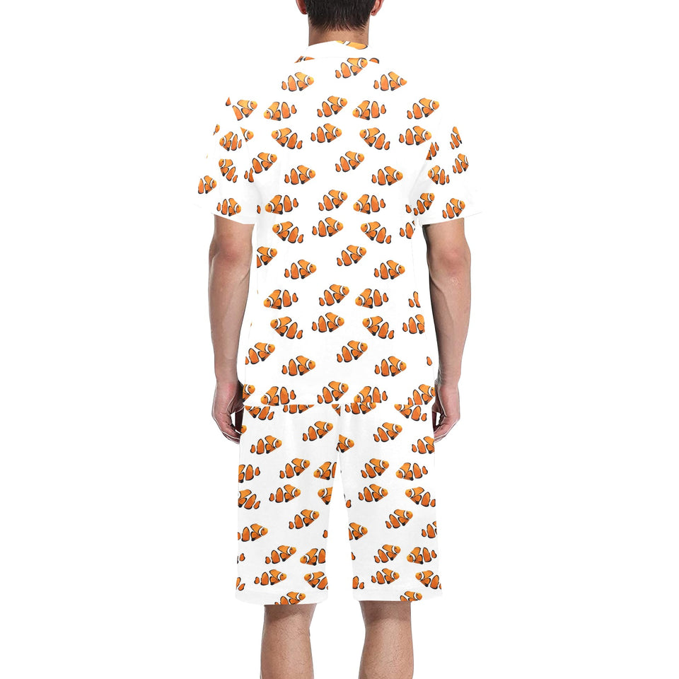 Clown Fish Pattern Print Design 03 Men's V-Neck Short Pajama Set