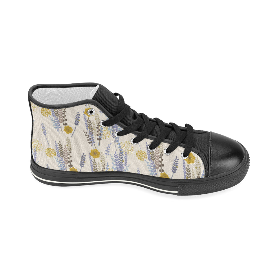 Lavender modern pattern blackground Women's High Top Canvas Shoes Black