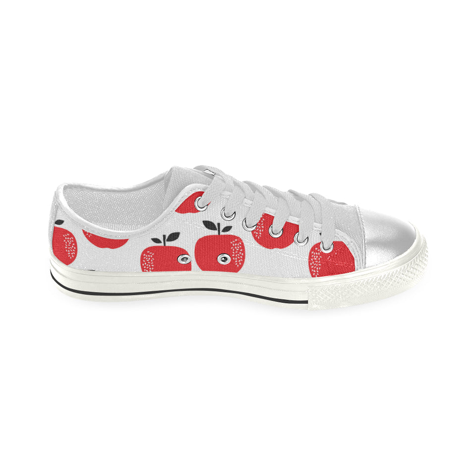 red apples white background Women's Low Top Canvas Shoes White