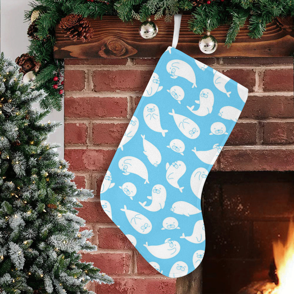 Cute white sea lion seals pattern Christmas Stocking