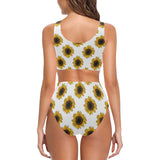 sunflowers design pattern Chest Bowknot High Waisted Bikini Swimsuit
