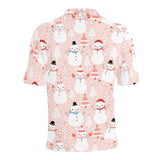 Cute snowman christmas tree snowpink background Men's All Over Print Polo Shirt