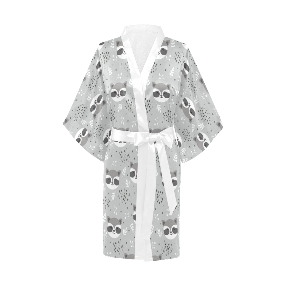 Cute raccoons leaves dot Women's Short Kimono Robe
