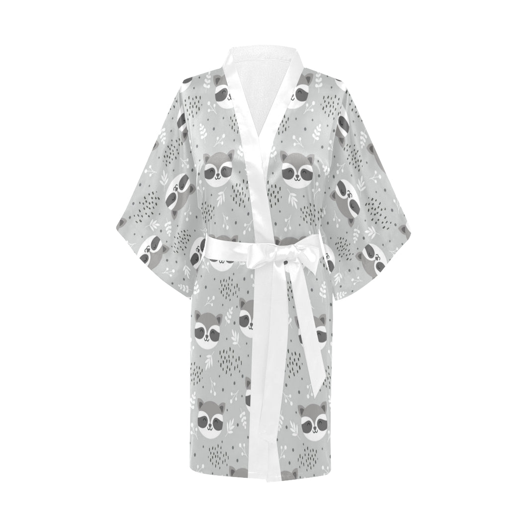 Cute raccoons leaves dot Women's Short Kimono Robe