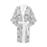 Cute raccoons leaves dot Women's Short Kimono Robe