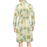 Seahorse shell starfish pattern background Men's Long Sleeve Belted Night Robe