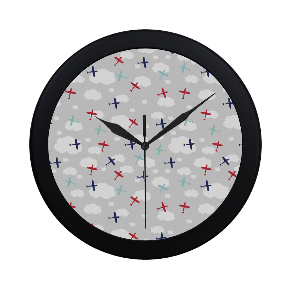 Airplane cloud grey background Elegant Black Wall Clock