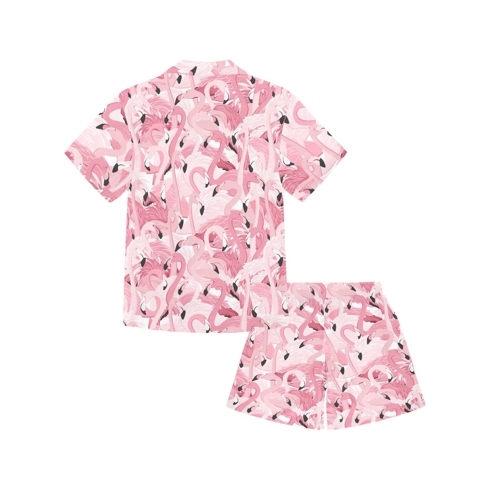 Pink flamingos pattern background Kids' Boys' Girls' V-Neck Short Pajama Set