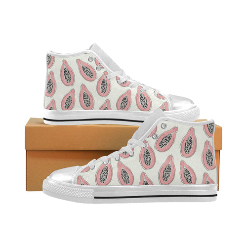 papaya pattern Women's High Top Canvas Shoes White