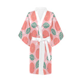 Grapefruit leaves flower pink background Women's Short Kimono Robe