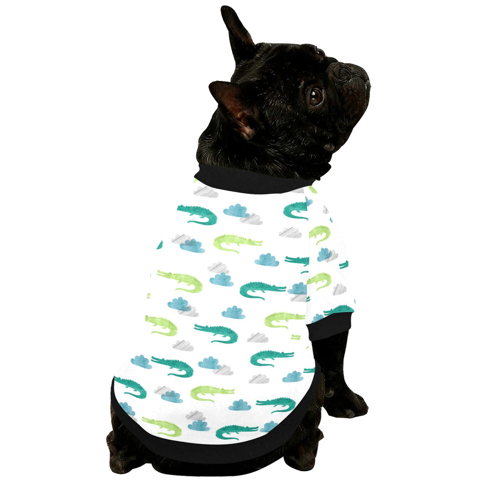 watercolor crocodile pattern All Over Print Pet Dog Round Neck Fuzzy Shirt