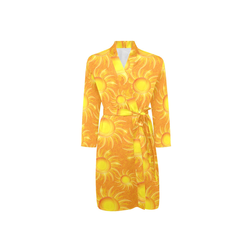 Sun green background Men's Long Sleeve Belted Night Robe