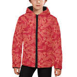 Gold dragons red background Kids' Boys' Girls' Padded Hooded Jacket