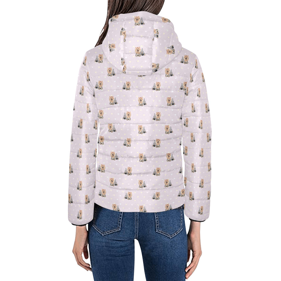 Yorkshire Terrier Pattern Print Design 02 Women's Padded Hooded Jacket