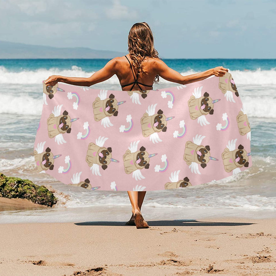 Cute unicorn pug pattern Beach Towel