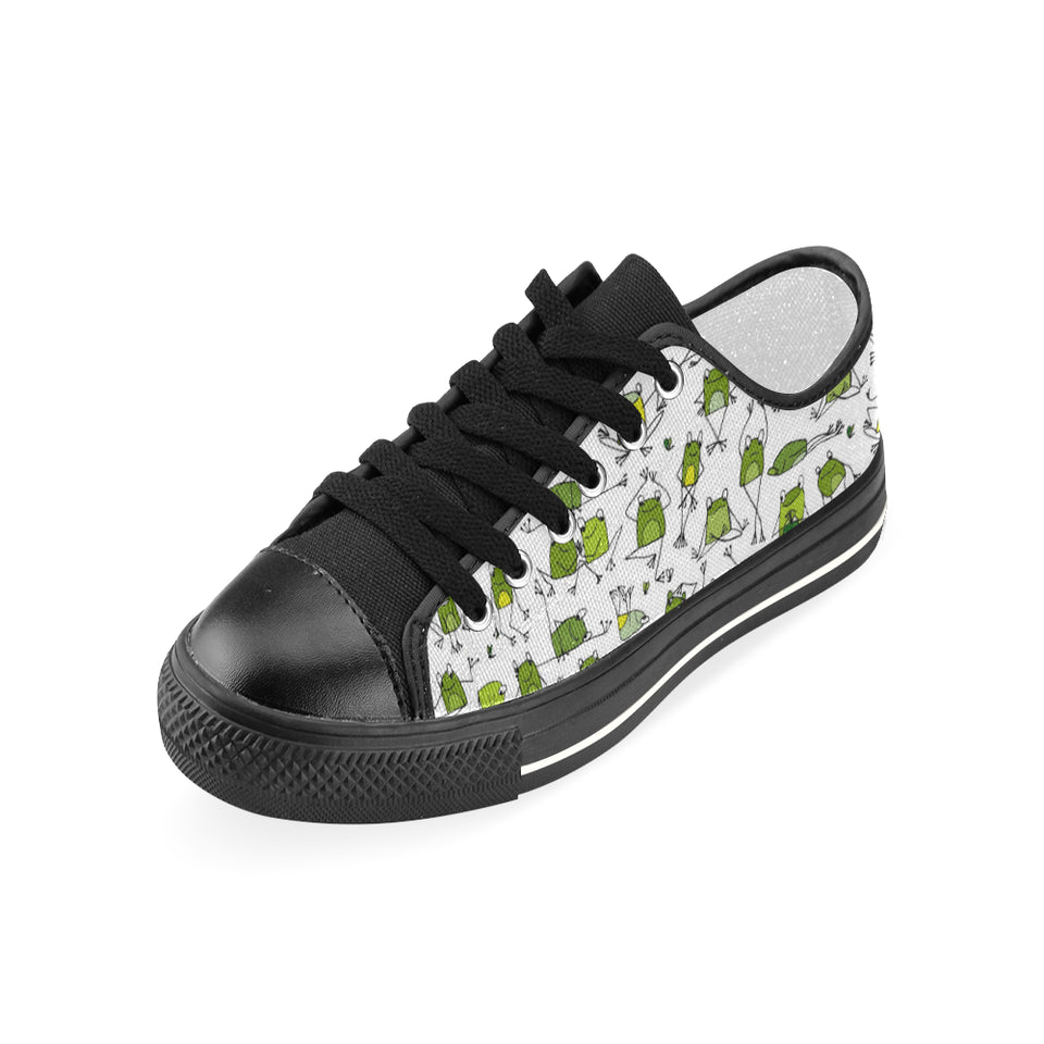 Sketch funny frog pattern Women's Low Top Canvas Shoes Black