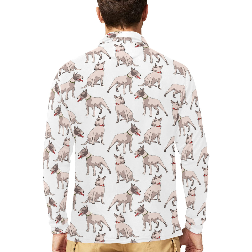 Bull Terrier Pattern Print Design 04 Men's Long Sleeve Polo Shirt