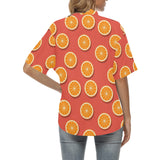 Oranges pattern red background Women's All Over Print Hawaiian Shirt