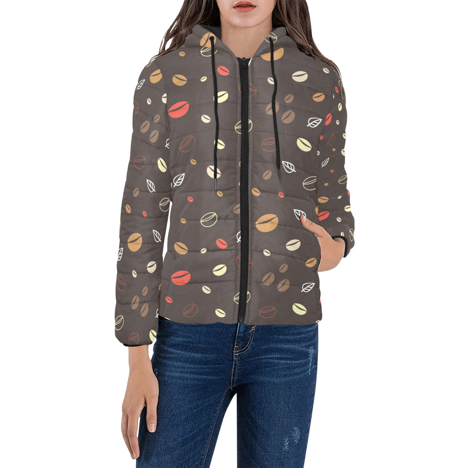 Coffee bean leave pattern Women's Padded Hooded Jacket