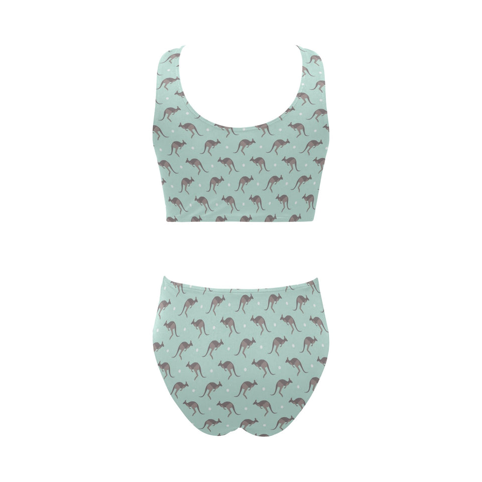 Kangaroo pattern background Chest Bowknot High Waisted Bikini Swimsuit