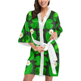 Frog waterlily pattern Women's Short Kimono Robe